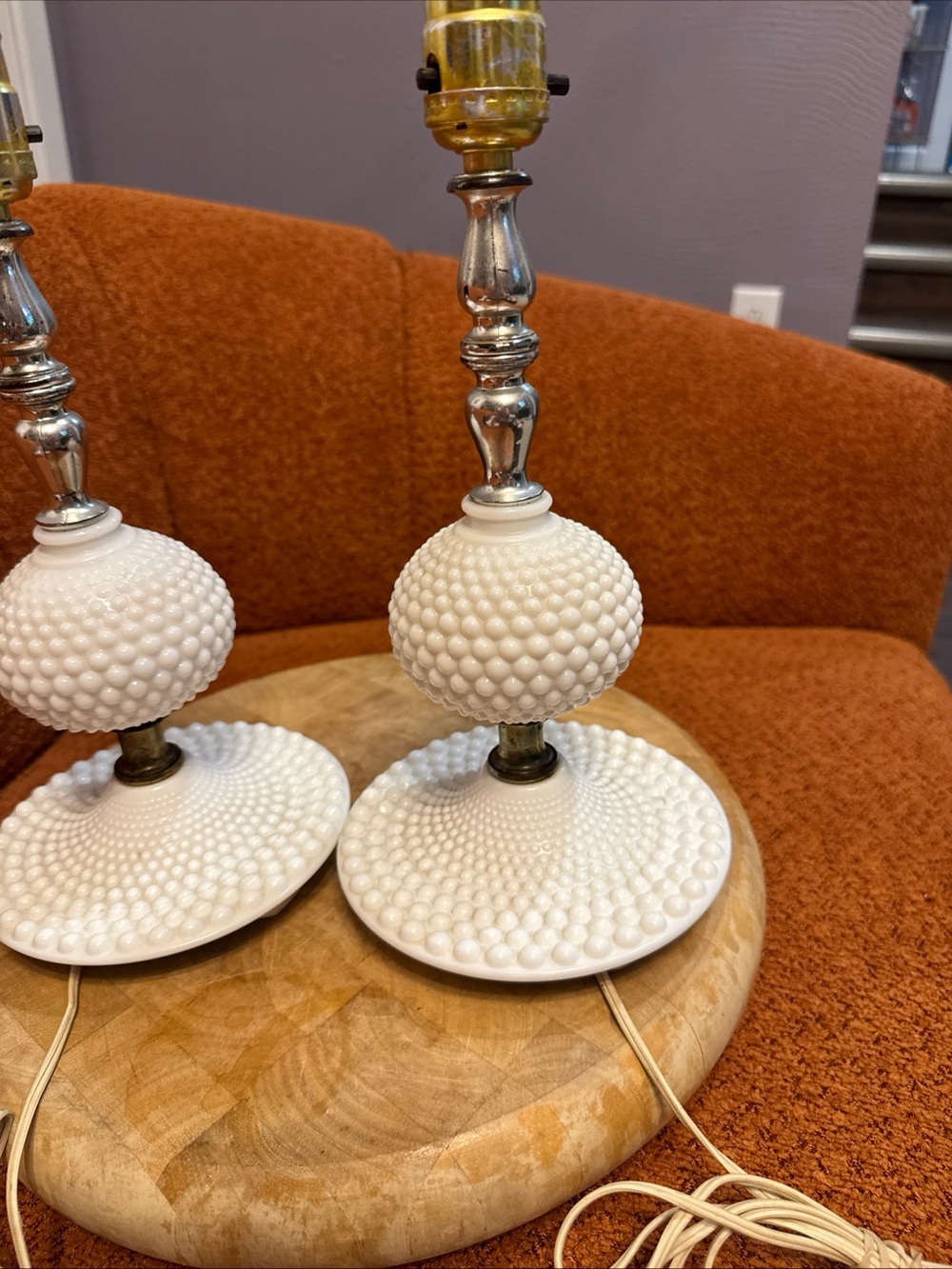 Vintage-Style White Hobnail Table Lamp Pair